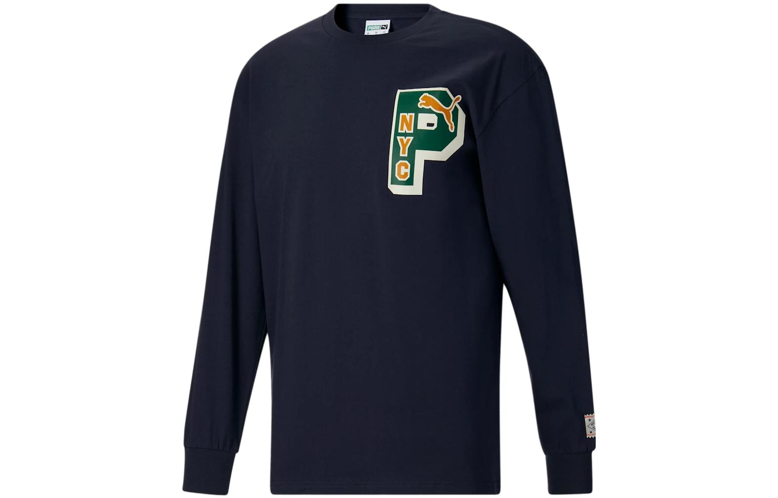 Puma SS23 NYC Pullover Sweatshirt Black with Front Logo Print 621762-16