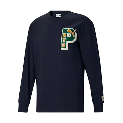 Puma SS23 NYC Pullover Sweatshirt Black with Front Logo Print 621762-16