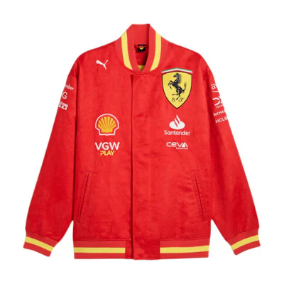 Puma SS24 Ferrari Edition Waterproof Logo Long Sleeve Jacket for Men Red/Yellow 763606-01