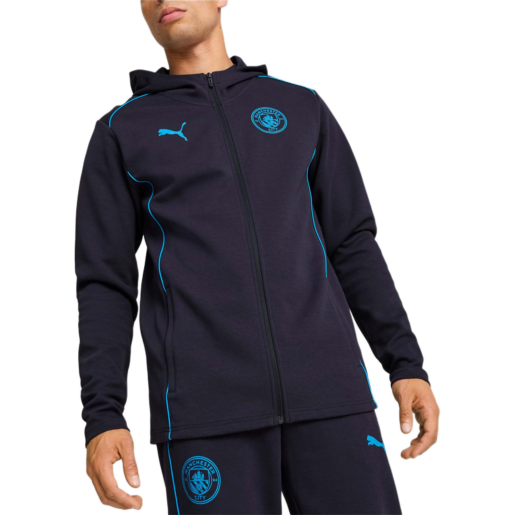 Shop Puma SS24 曼城休閒海軍藍標誌男士連帽外套 777565-32