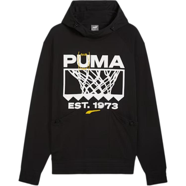 Puma SS24 Winning Shot Black Hoodie with Logo & Basketball Graphic Design 682786-01