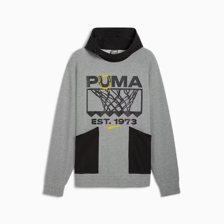 Puma SS24 Winning Shot Grey Basketball Hoodie with Logo Design 682786-02