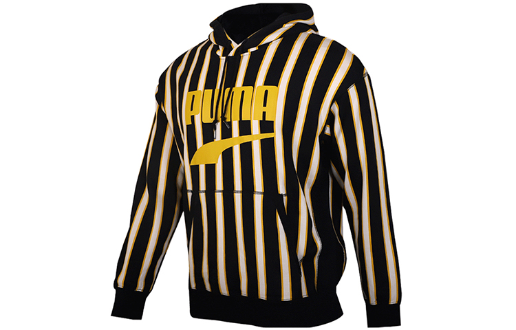 Puma Striped Casual Pullover Hoodie Black/Yellow Colorblock 596004-01