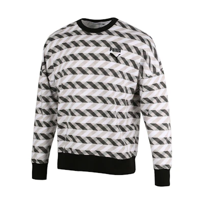Puma Striped Crewneck Pullover Sweatshirt Dark Khaki Color 531488-01