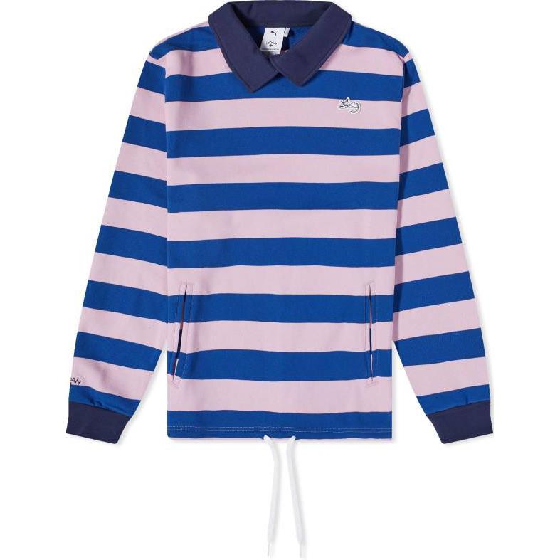 Puma Striped Embroidered Collared Polo Long Sleeve Sweatshirt Blue Unisex 621942-72
