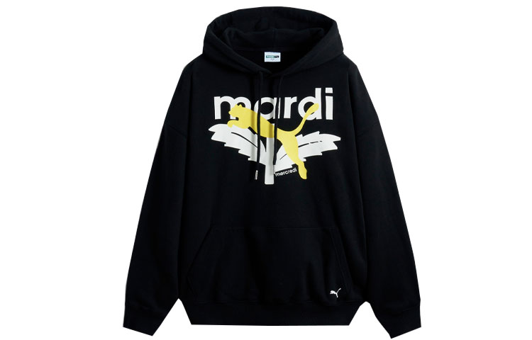 Puma Studio Graphic Hoodie Unisex Black - Casual Letter Print Pullover 940243-03