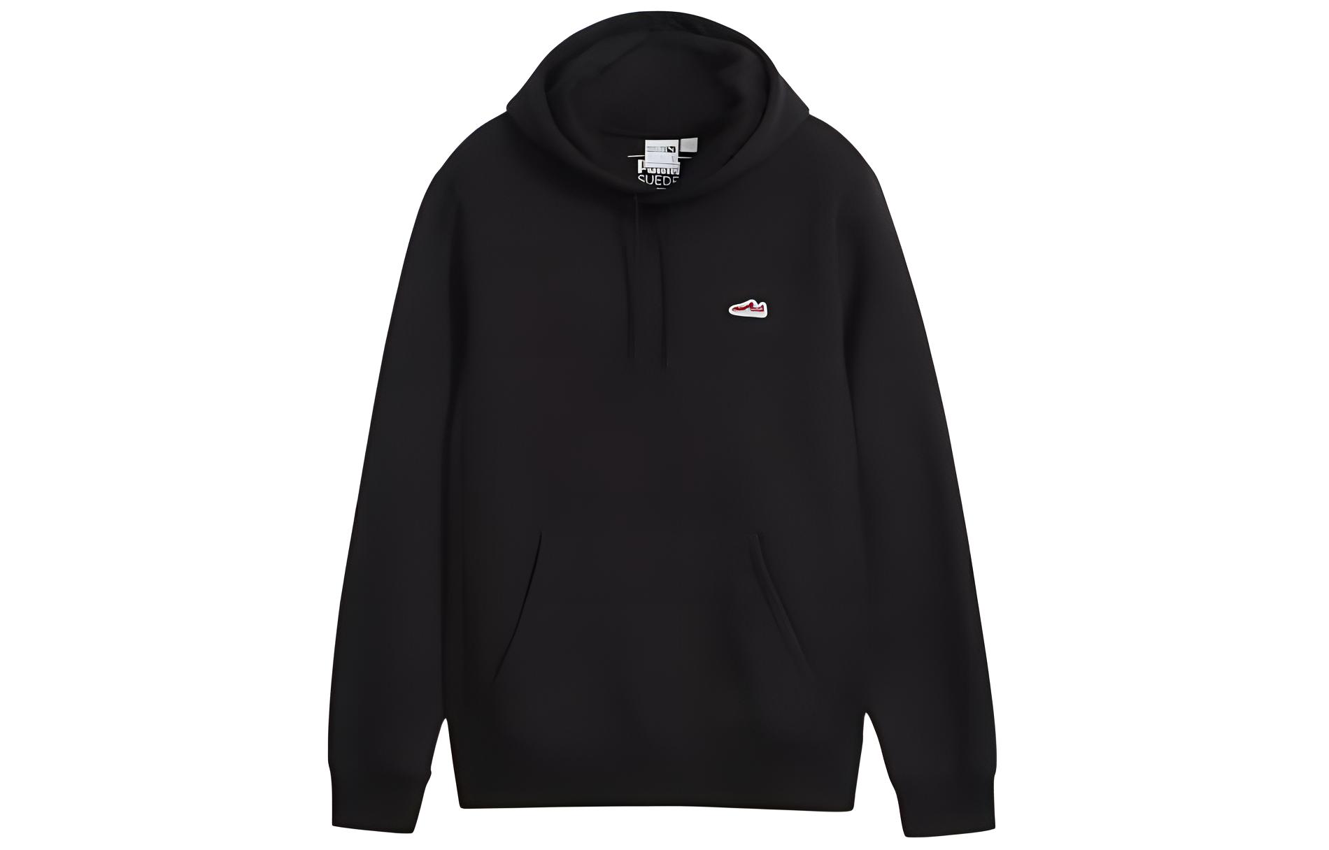 Puma Suede Logo Black Pullover Hoodie with Drawstring and Graphic Design 625983-01