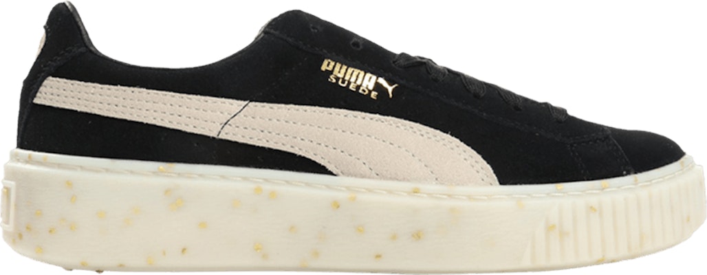 Puma suede platform black best sale gold
