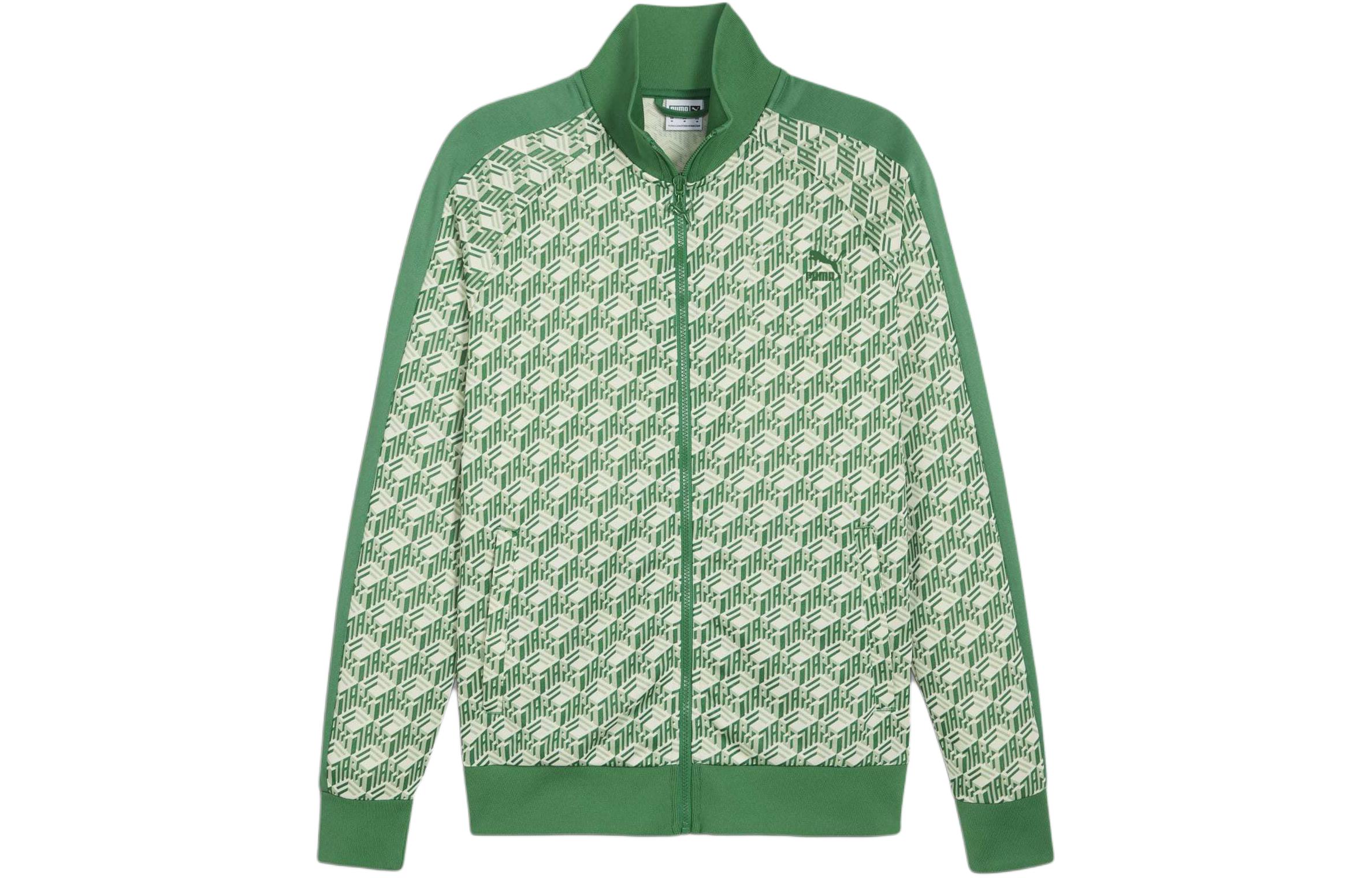 Puma T7 AOP Green Full-Print Casual Stand-Collar Long-Sleeve Jacket Men 626181-86