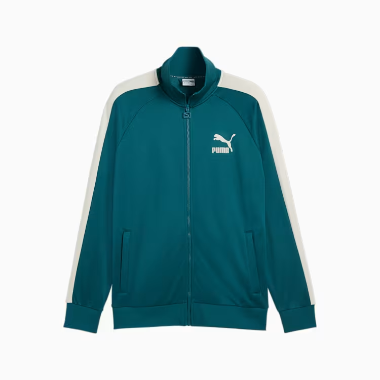 Puma T7 Iconic Retro Track Jacket Cold Green with Logo and Colorblock Design 539484-22