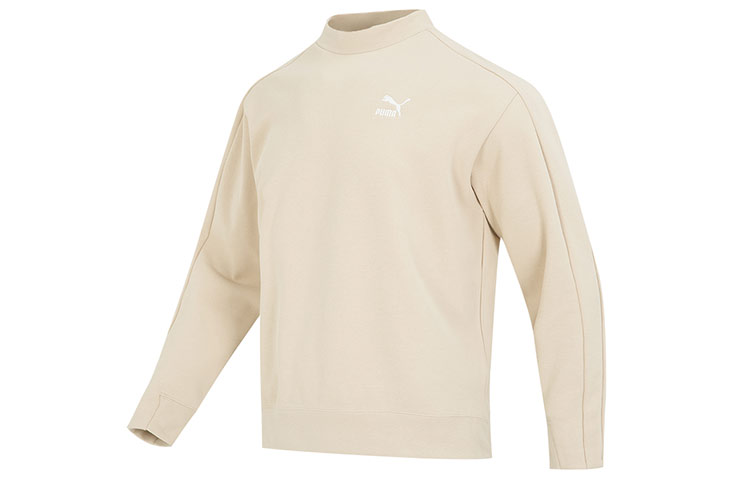 Puma T7 Mock Neck Crew Casual Pullover Sweatshirt Khaki 620605-88
