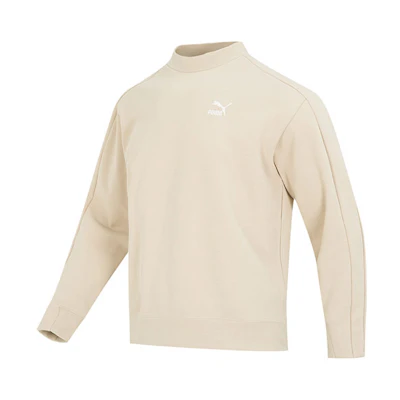 Puma T7 Mock Neck Crew Casual Pullover Sweatshirt Khaki 620605-88