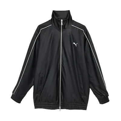 Puma T7 Oversized Pleather Track Jacket Retro Unisex Black Colorblock Design 627191-01