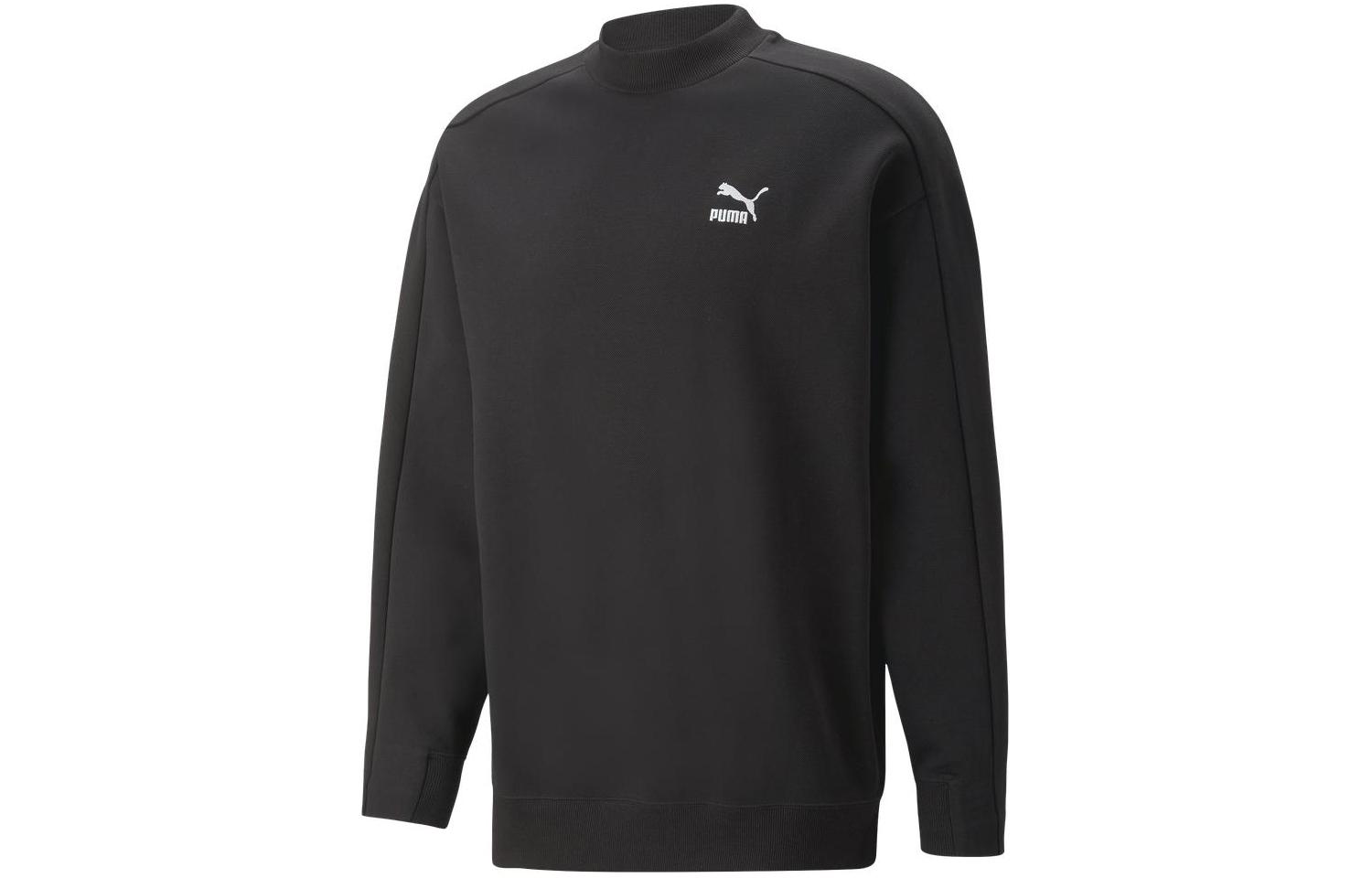 Puma T7 Solid Color Crewneck Long-Sleeve Sweatshirt Black 539483-01