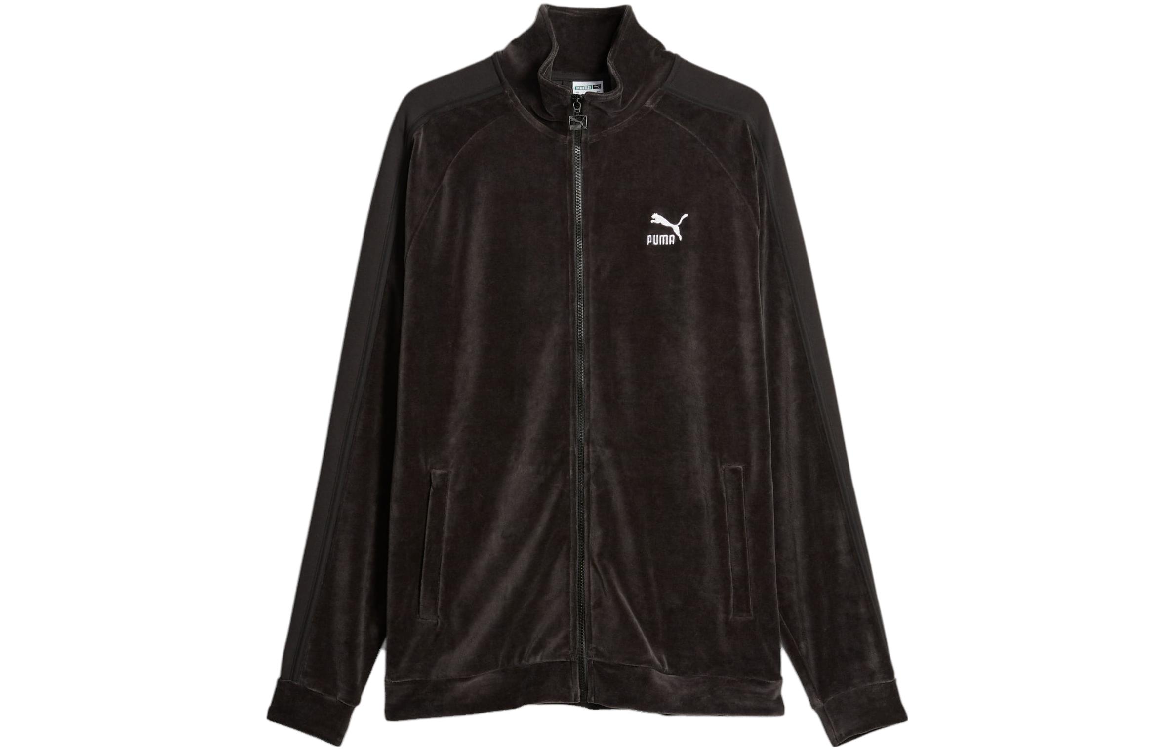 Puma T7 Velour Track Jacket Black Long Sleeve Casual Logo Print 621305-01