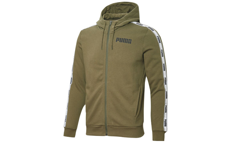 Puma Tape Olive Green Patchwork Logo Hooded Jacket 845639-03
