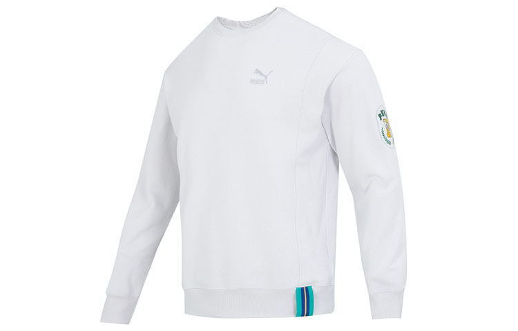 Puma Team Badge Crew Light Gray Sweatshirt Casual Pullover 677379-72