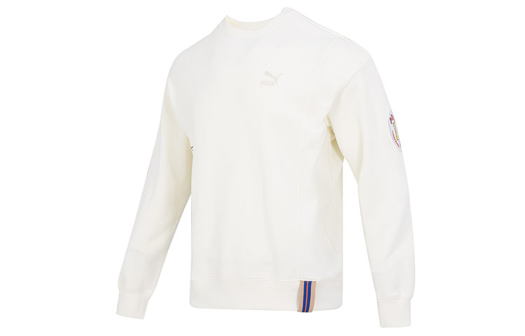 Puma Team Badge Crew Sweatshirt Off-White Casual Pullover 677379-65