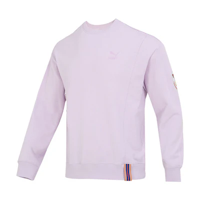 Puma Team Badge Crewneck Sweatshirt Casual Pullover Light Purple 677379-17