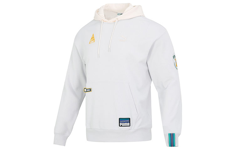 Puma Team Badge Hoodie Gray Casual Pullover Sport Sweatshirt 677377-72