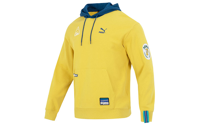 Puma Team Badge Hoodie Yellow Casual Pullover Sweatshirt 677377-31