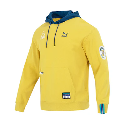 Puma Team Badge Hoodie Yellow Casual Pullover Sweatshirt 677377-31