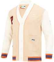 Puma TEAM Badge V-neck Knit Jacket Beige Unisex Casual Colorblock Logo Print 677374-67 Puma TEAM Badge V-neck Knit Jacket Beige Unisex Casual Colorblock Logo Print 677374-67