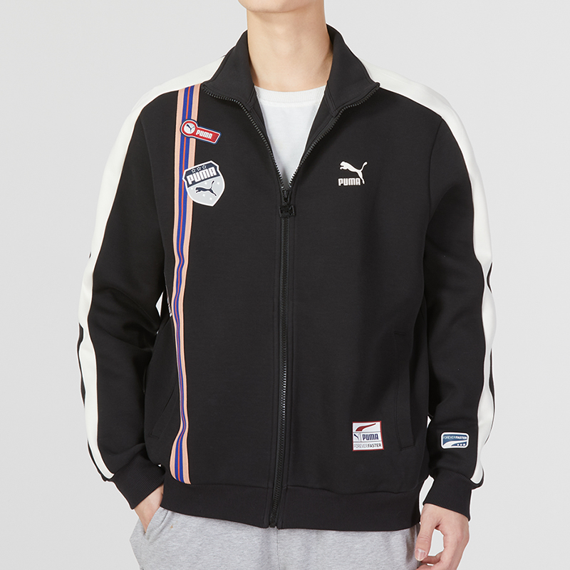 Shop Puma 徽章拉鍊運動休閒高領外套 黑色 677375-01