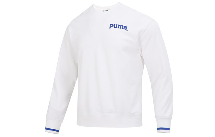 Puma Team Crew Embroidered Logo Pullover Sweatshirt White 620614-02