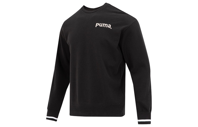 Puma Team Crew Logo Embroidered Pullover Sweatshirt Black - 620614-01