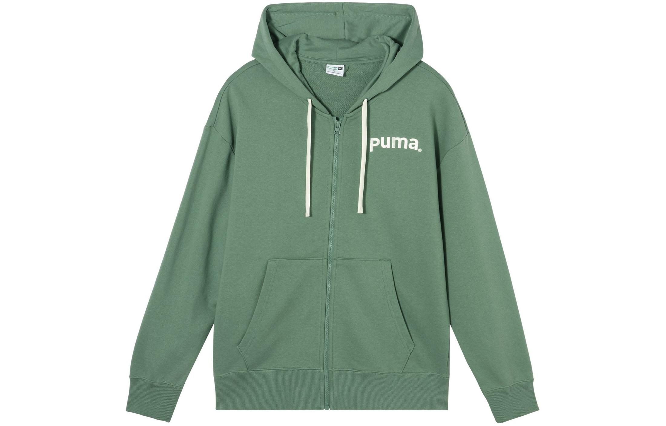 Puma TEAM FZ Hoodie Embroidered Loose Fit Zip-Up Unisex Light Green Gray 629953-89