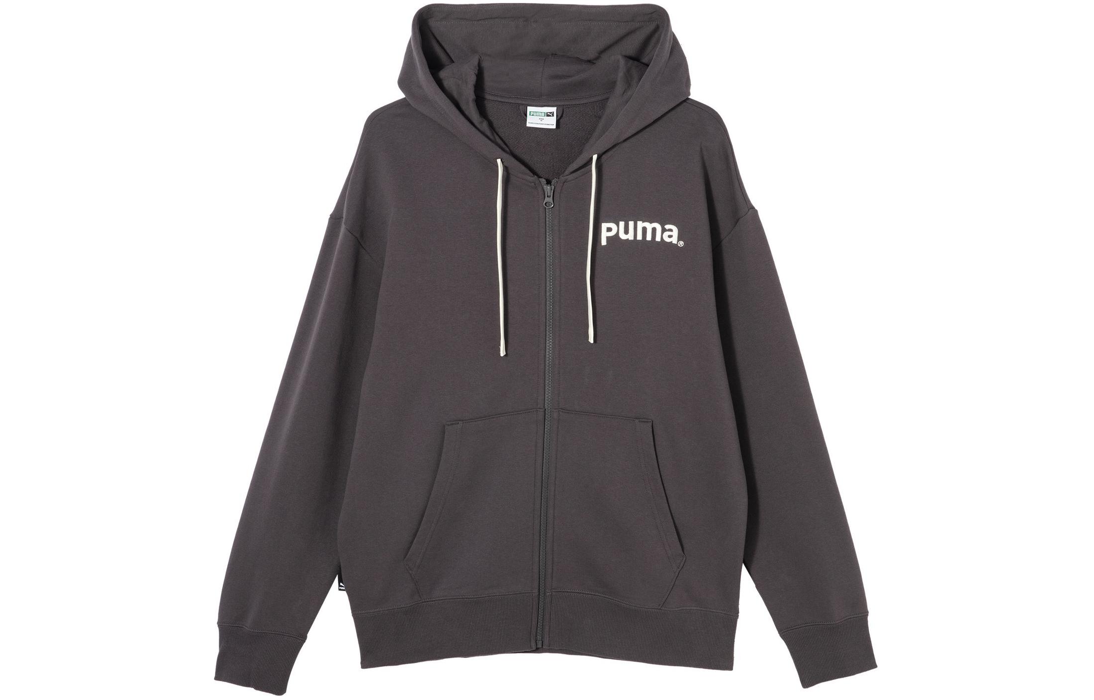 Puma Team FZ Hoodie Embroidered Zip-Up Unisex Sweatshirt - Charcoal Black 629953-97