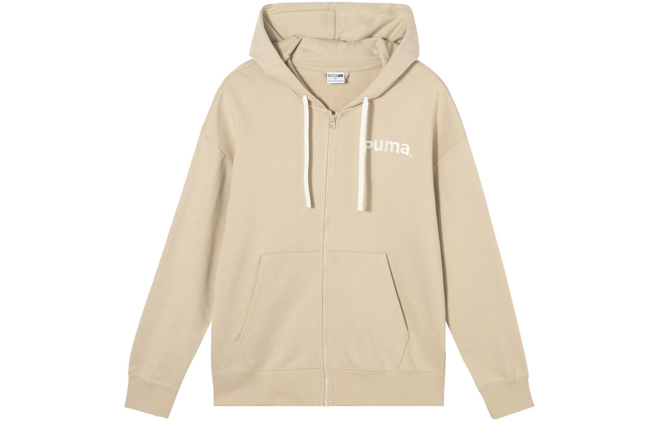 Puma Team FZ Hoodie TR Embroidered Zip-Up Sweatshirt Unisex Off-White 629953-90