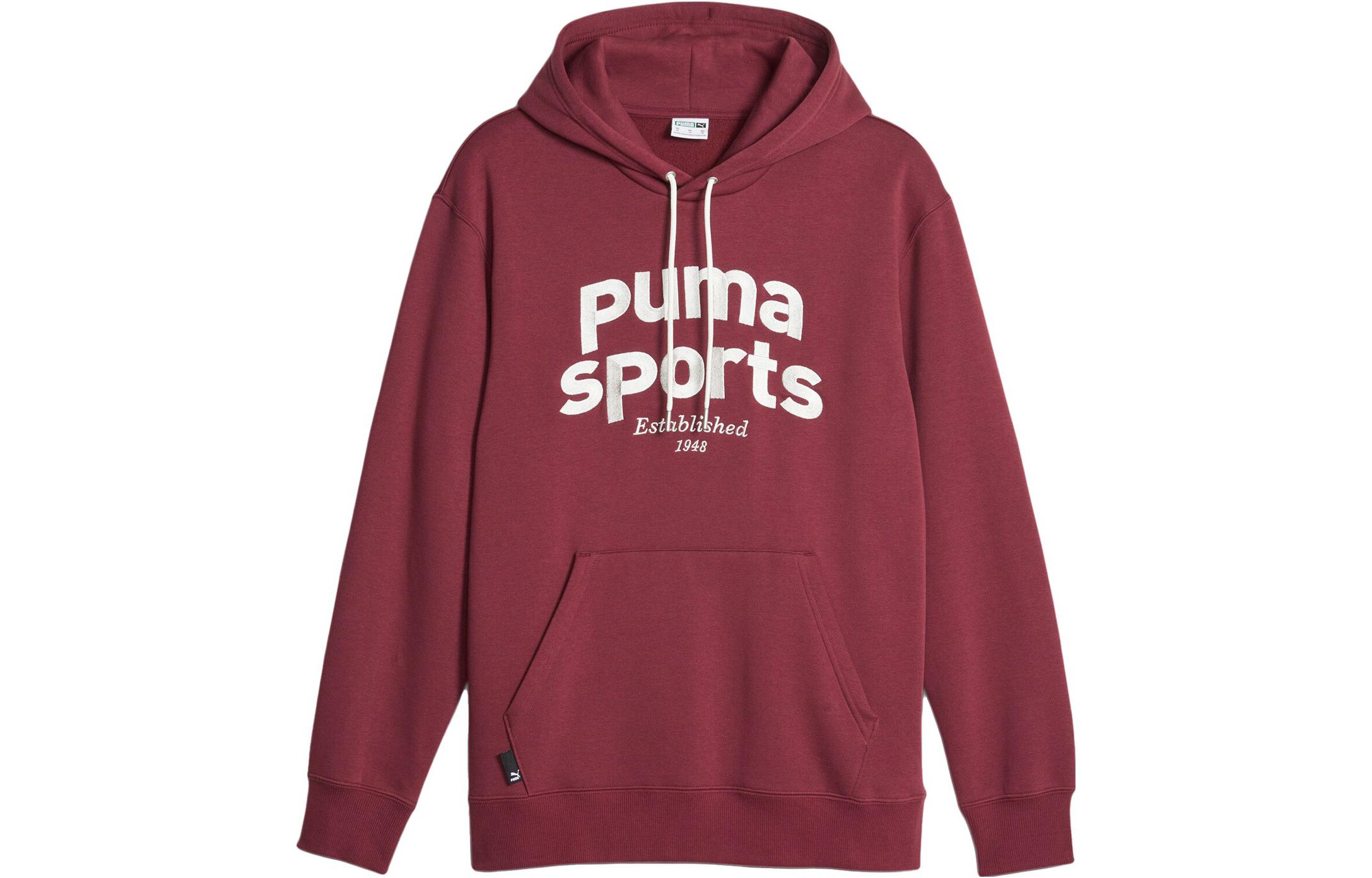 Puma Team Hoodie FL Letter Print Pullover - Maroon Red 625313-22