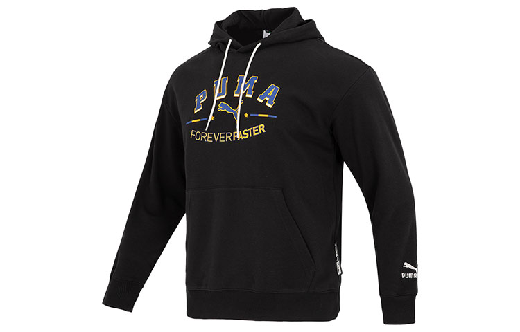 Puma Team Hoodie Logo Pullover Casual Sports Sweatshirt Black 622274-01