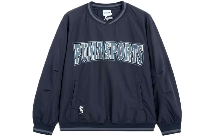 Puma TEAM Woven V-Neck Pullover Letter Print Casual Sweatshirt Black 940026-01