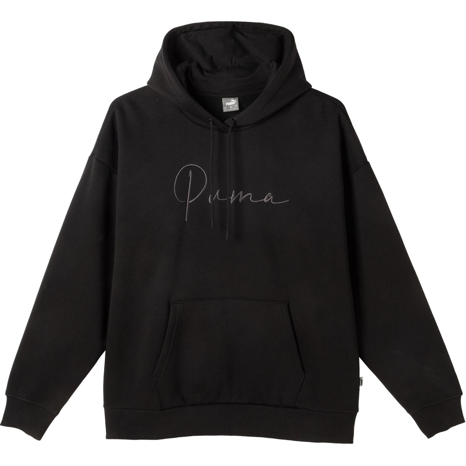 Puma Tonal Script Hoodie Black Embroidered Pullover with Drawstring 684401-01