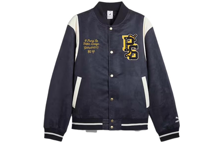 Puma TRAIN ALL DAY Staple Varsity Jacket Blue Retro Striped Letter Print 622203-16