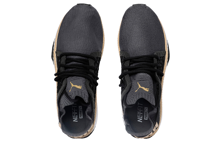 Lookbook Puma Tsugi Netfit Evoknit Low Laufschuhe Schwarz/Grau/Gold 365108-10