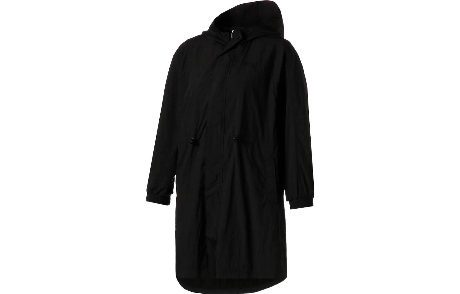 Puma Unisex Black Solid Long Jacket with Drawstring Hood and Waist 671890-01