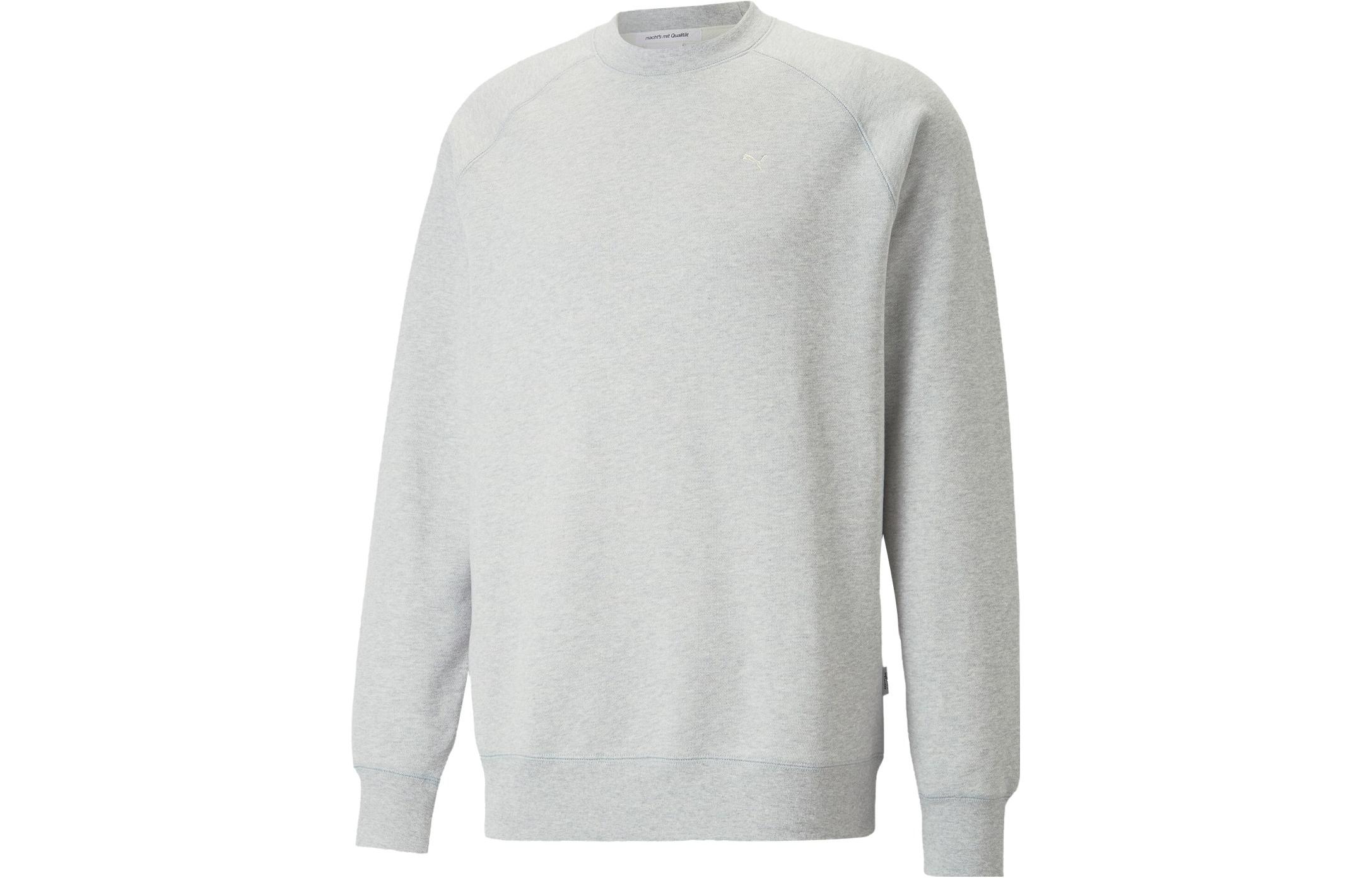 Puma Unisex Plain Round Neck Pullover Knit Sweatshirt Light Gray Mix 537965-04