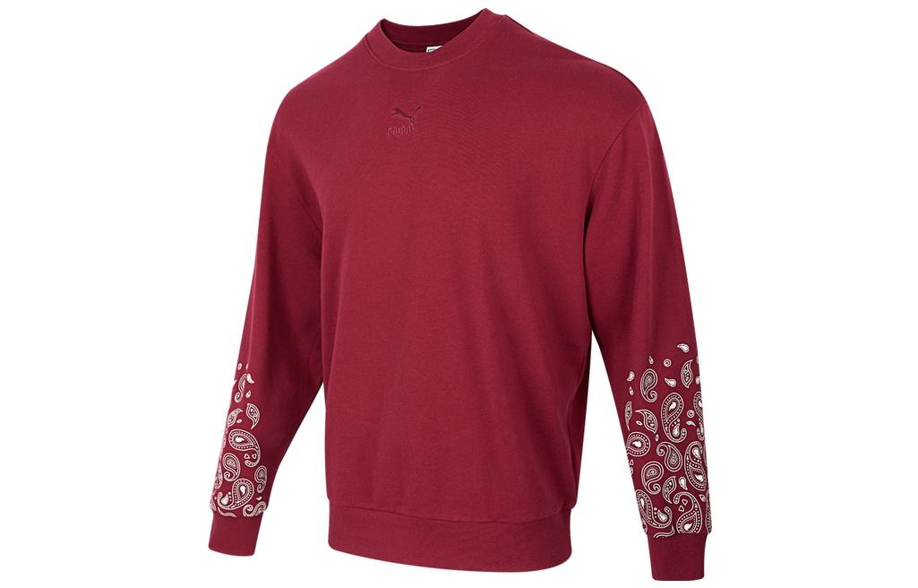 Puma Unisex Red Crewneck Pullover Sweatshirt with Sleeve Print 539522-21