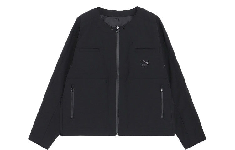Puma Unisex Reversible Solid Long-Sleeve Collarless Jacket Black 622718-01