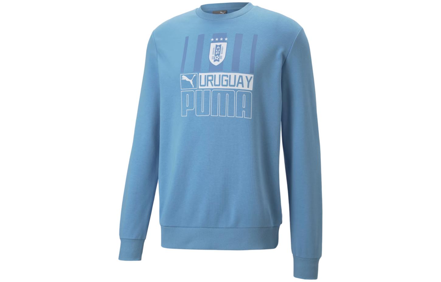 Puma Uruguay Soccer Blue Crewneck Sweatshirt with Logo Print Design 768088-01