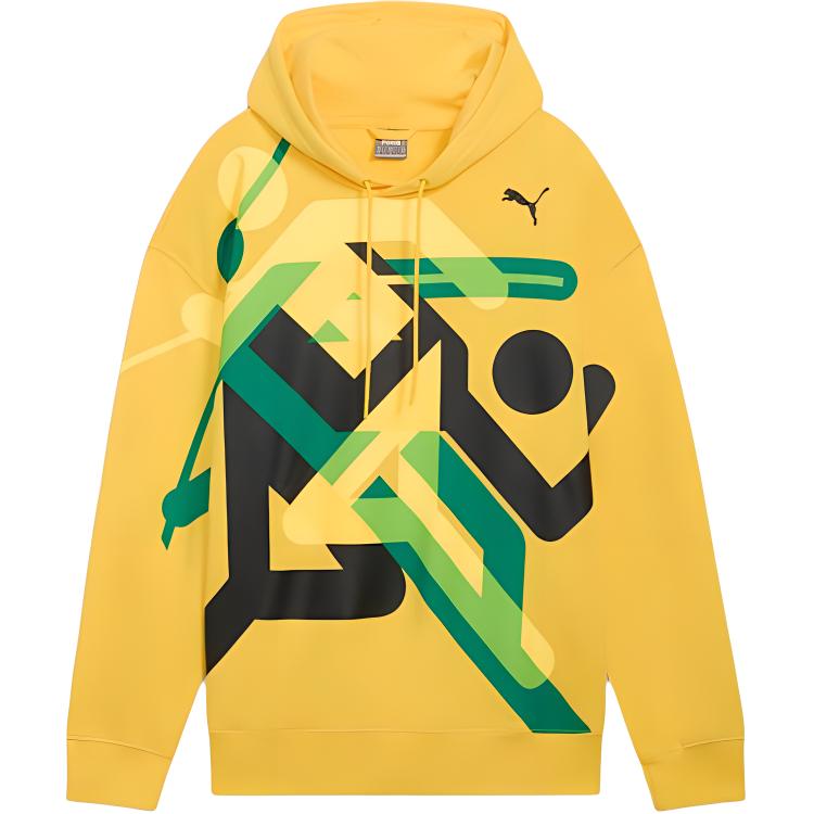 Puma Village Letter Print Hoodie Yellow Green Long Sleeve Pullover 526304-34