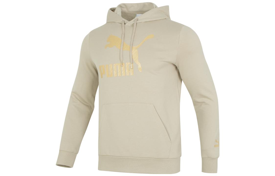 Puma Vintage Logo Print Hoodie Unisex Gray Beige Retro Long Sleeve Casual Wear 625822-90