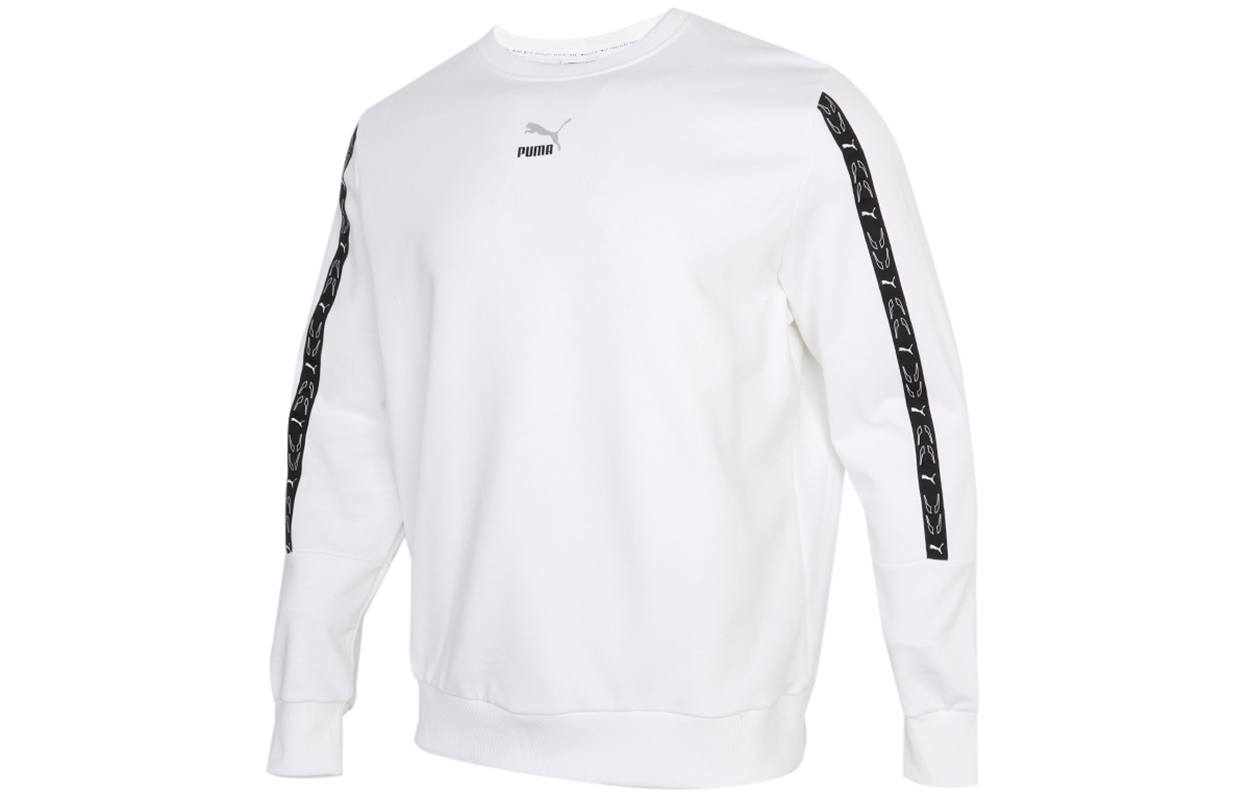 Puma White Crewneck Sweatshirt with Logo and Striped Design 531072-02