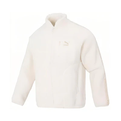 Puma White Fleece Jacket with Side Letter Tape, Unisex Casual High Collar 625196-65