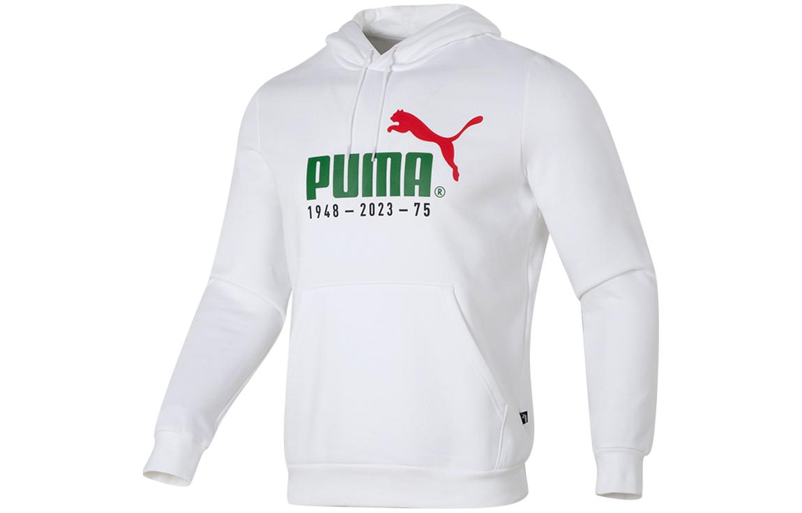 Puma White Hoodie with Letter Print and Fleece-Lined Casual Design 678413-02