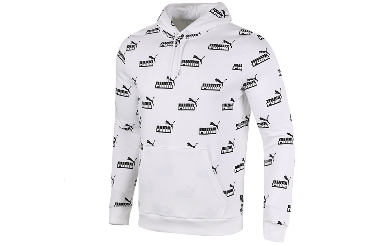 Puma White Logo Print Pullover Hoodie Casual Sportswear 588803-02